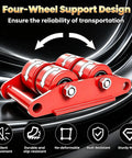Heavy Duty 4PCS Machine Skates For Big Rig Moves with durable four-wheel design in red, ideal for transporting heavy loads.