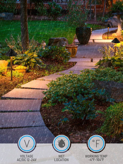 Low Voltage Landscape Path Light 3W 12-24V AC DC For Outdoors, Wired Pathway Lighting For Yard And Lawn, Vintage Golden Edge Design In Black Aluminum, 3000K Warm White, ETL CRI90 Plus Pack Of 4