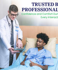 Doctor in Unisex Lab Coat Pro Grade For Students And Professionals, 100% Cotton Sanforized, with patient in hospital bed