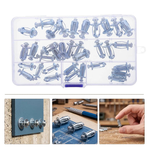 Petal Style Metal Expansion Nuts And Hollow Wall Anchors Kit For Drywall And Ceiling Installations, Secure Fastening For Home Improvement, 35-Piece Screw Jack Nut Set, Durable DIY Construction Hardware in case