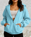 Light Blue Zip Up Hoodie For Women, Ultra Soft Casual Sweatshirt With Long Sleeve Comfort, Premium Ninety Five Percent Polyester Five Percent Cotton Blend, Everyday Wearable Hoodie For Chill Days