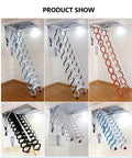 Heavy Duty Electric Attic Ceiling Ladder With Telescopic Stairs And Non Slip Folding Steps in various colors displayed.