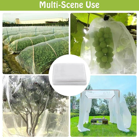 Front view of Ultra Fine Garden Netting 10X30Ft Plant Barrier for Backyard Veggies and Flowers, 0.8x1mm mesh in various gardening scenes.