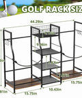 Measurements of Go-To Golf Bag Organizer For Garage Storage, Dual Bag Rack With Stable Stand And Shelves, Center Basket For Balls
