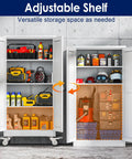 Open Rolling Metal Garage Storage Cabinet With Locking Doors And Wheels Tough As Nails Tool Locker With 3 Adjustable Shelves For Garage Office Home Or Gym White showcasing adjustable shelves and assorted tools inside