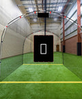 Baseball Softball Batting Cage Backstop With 4 By 6 Foot Strike Zone Target Cloth in indoor practice facility