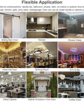 Collage showing various uses for door handles: sliding barn doors, kitchen, shower glass, hotel, dining room, bar, office, exterior door, coffee shop.