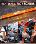 Offset Extension Wrench With Zero-Degree Swing For Tight Spaces, 15.4 Inch Reach, 3/8 Inch Drive, shown in use in engine bays