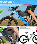 Waterproof Triangle Bike Bag With Side Pocket And Reflective Under Tube Storage attached to mountain bike frame.