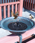 Deck Mounted Bird Bath With Solar Fountain, Weatherproof Metal Bubbler, Easy Setup Rail Balcony Bird Bath For Patio Garden