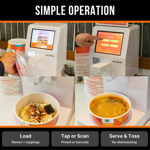 Commercial Self Serve Ramen Cooker For Quick Service, Instant Ramen Cooking Machine With Touchscreen and QR access