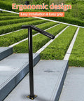 Super Solid Single Post Stair Handrail Built Heavy Duty For Outdoor Steps With Ergonomic Handles on stone steps with greenery.