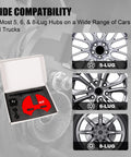Wheel Hub Removal Tool Set For Cars And Trucks Compatible With 5, 6, And 8 Lug Hubs Non Destructive Hub Removal Kit with compatibility chart