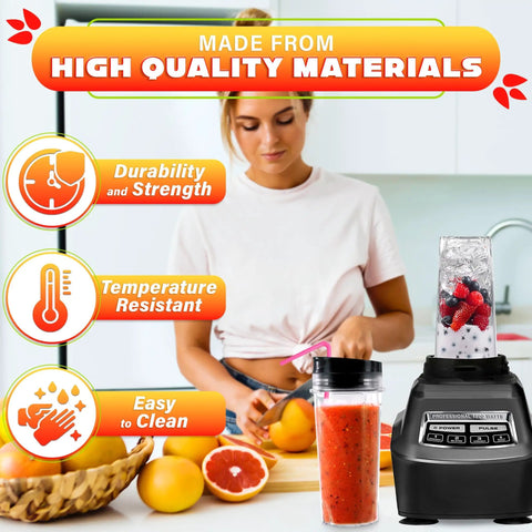 Woman using 16 Oz Replacement Blender Cups With Lids Pack Of 2 For Protein Shakes Compatible With Bl770 Bl780 Bl660 Bl740 Blenders