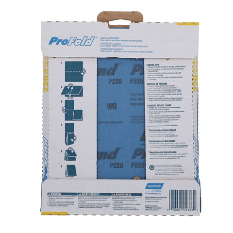 ProSand 11 Inch By 9 Inch Sanding Sheet 220 Grit Very Fine Aluminum Oxide Abrasive With Durable Paper Backing packaging showing folded sheets