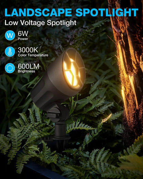 12 Pack Low Voltage Landscape Lights Kit 6W LED Warm White 3000K Outdoor Garden Spotlights With Aluminum Housing Waterproof CRI 90