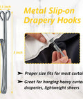 3 Inch Metal Curtain Hooks Slip On Drapery Pins And Hooks For Pleated Drapes Stainless Steel Window And Door Curtain Hardware Silver Finish 30 Pieces, 3 inch hook close-up