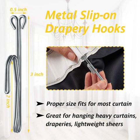 3 Inch Metal Curtain Hooks Slip On Drapery Pins And Hooks For Pleated Drapes Stainless Steel Window And Door Curtain Hardware Silver Finish 30 Pieces, 3 inch hook close-up