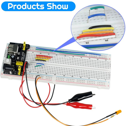 Close-up of 14 Value Solderless Flexible Breadboard Jumper Wire Kit With 560 Pieces Plus 65 Extra Wires And 2 Crocodile Clips