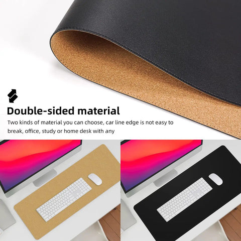 Large Desk Pad 47.2 Inch By 17 Inch Leather Desk Pad Protector with Natural Cork and PU Leather, black reversible design
