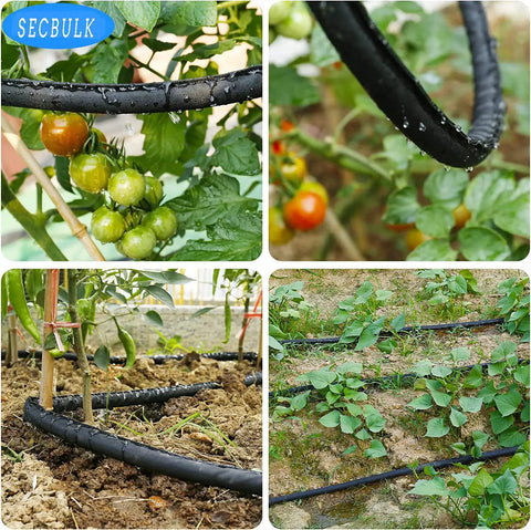 Flat Soaker Hose Kit 100 Ft For Garden Linkable Drip Hose For DIY Irrigation System With Holes Easy Setup Dual Layer Leak Free Design And 80 Percent Water Saving in use