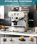 Espresso Machine With Grinder And Milk Frother For Home Use 20 Bar Pressure Vintage Cream Finishing Built In Grinder