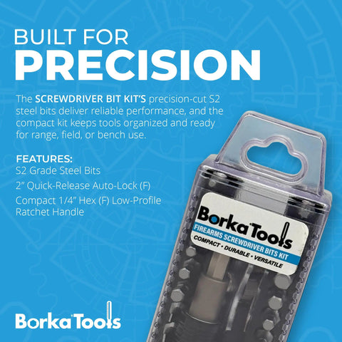 33 Piece Ratcheting Screwdriver Kit With Quick Swap Autolock Holder And Heavy Duty S2 Steel Bits in transparent case.