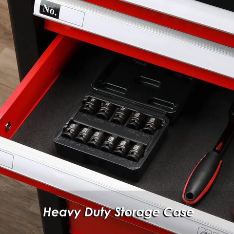 Eleven Piece Three Eighths Inch Drive Pipe Plug Socket Set SAE CRMO Heavy Duty in storage case in toolbox drawer