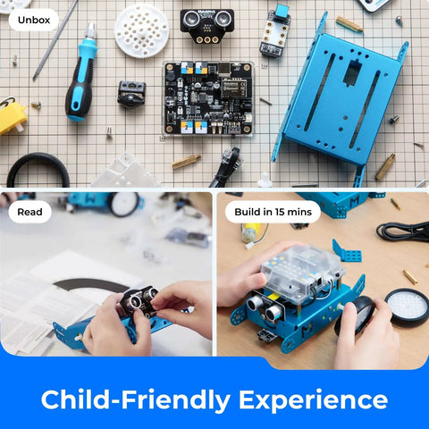 Kid Friendly Entry Level Coding Robot Kit For Kids Aged 8 To 12 Learn Scratch And Arduino with assembly steps and parts layout