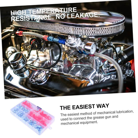 Engine with 100 Piece Hydraulic Zerk Nipples Fitting Set With Covers For Automotive Use Pro Grade Grease Fittings Kit