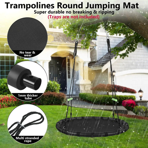 Black Outdoor Saucer Swing With PP Mat For Yard Garden And Park Easy To Install Sturdy Steel Frame Weather Resistant Rope