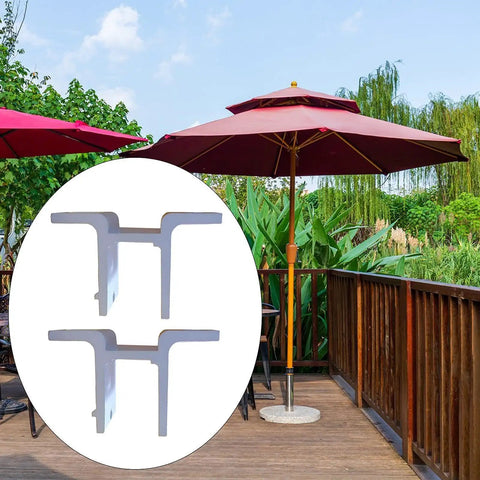2 Pieces Wall Mounted Brackets For Retractable Awnings Aluminum Alloy Outdoor Shade Canopy Fittings And Heavy Duty Support Hardware Replacement For Backyard Court White shown against a backyard setting with red umbrellas.