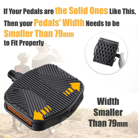 Kid Bike Pedal Blocks 1.5 Inch Reach For Small Riders showing compatibility with pedals smaller than 79mm width.
