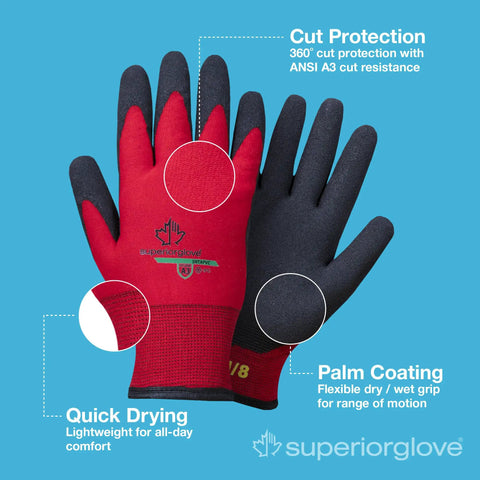 Fleece Lined Winter Work Gloves With Cut Resistant Palm And Flexible Palm Coating For Cold Temperatures Down To Minus Five Degrees Insulated Nylon Shell Medium Size Pack Of 1 Pair A Real Workhorse For Snow And Outdoor Jobs shown front and back