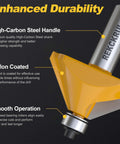 REKCKRUL 45-degree chamfer router bit with bearing, carbide-tipped, yellow body, 1/2 in shank