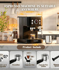 Next Level 20 Bar Espresso Machine With Silky Milk Frother And Heavy Duty Steam Wand 1100 Watt Compact Coffee Brewer with clear tank.