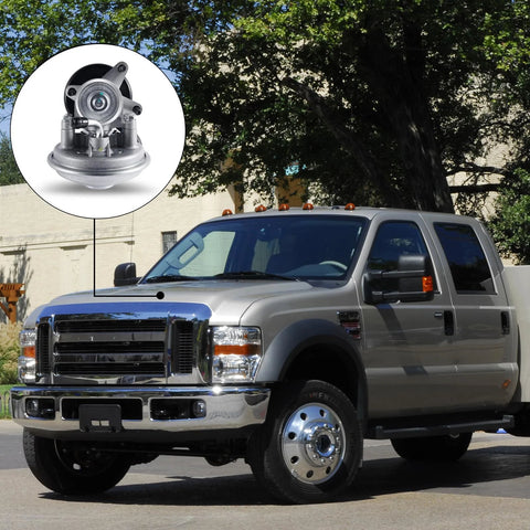 TAUTOY vacuum pump for Ford E-Series and Super Duty; inset shows metal pump; gray Ford Econoline van in background.