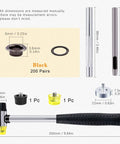 One Quarter Inch Black Grommet And Eyelet Kit With 200 Sets And Included Punch, Base, Install Rod, Hammer, Rubber Heads Diagram