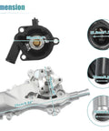Tough Aluminum Engine Water Pump And Thermostat Housing Assembly With Gasket dimensions displayed on the product's top and side views