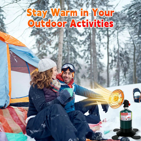 Portable Propane Heater For Camping And Outdoorsy Go To Cordless Gas Heater With Foldable Tank Holder in snow near tent