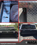 No Sweat Truck Tool Box Mounting Kit With Easy No Drill Setup showing secure clamp installation in a truck bed.