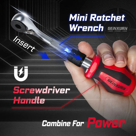 21 Piece Portable Tool Kit With Mini Ratchet Wrench and Screwdriver Handle in hand for home auto repairs and DIY use
