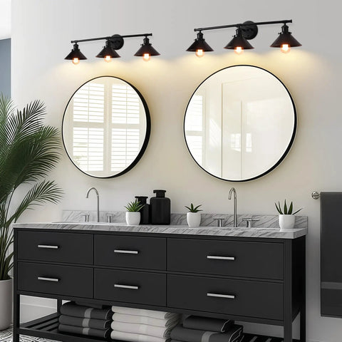 Upgrade 32 Inch Black Bathroom Light Fixture With 3 Light Vanity Lights Dope Rustic Matte Black Farmhouse Style Industrial Modern Vanity Lighting Over Mirror Sconce above round mirrors