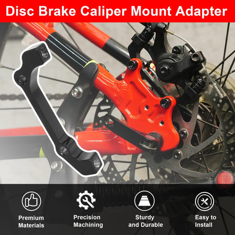 Post Mount Disc Brake Caliper Adapter Kit for Front 180mm and Rear 160mm Rotors Pro Grade Aluminum Alloy attached to bike