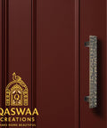 Decorative Door Pull Handles Antique Brass Finish With Geometric Honeycomb Pattern 12 Inch on red cabinet