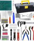 135-piece 3D printer tool kit with toolbox; nozzle cleaner, rotary tool, deburring blades, caliper, sanding pens
