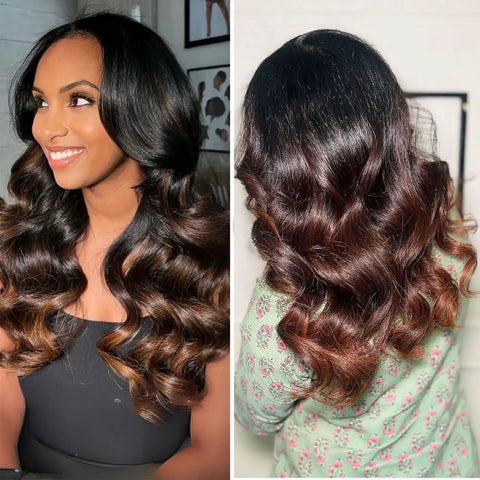 Body Wave Ombre Hair Bundles 16 Inch 100 Percent Real Human Hair T1B 2 30 Chestnut Brown Ombre Color Double Machine Weft