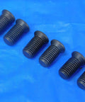Straight Up Legit Six Pack Of Fresh S58 Insert Shim Screws Beat Down Tough Indexable Tool Holder Backup Fasteners For Garage Rig and Weekend Warrior Projects, six sturdy black screws on blue background.