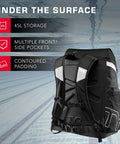 All In One Wet Dry Gym And Pool Backpack With 45L Capacity shown with contoured padding and multiple side pockets in pool setting