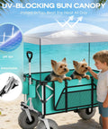 Beach Wagon With Balloon Wheels For Sand, Extra Large 200L Cargo Cart With Canopy, Heavy Duty Folding Wagon Holds 440 Lbs, 9 Inch Tires